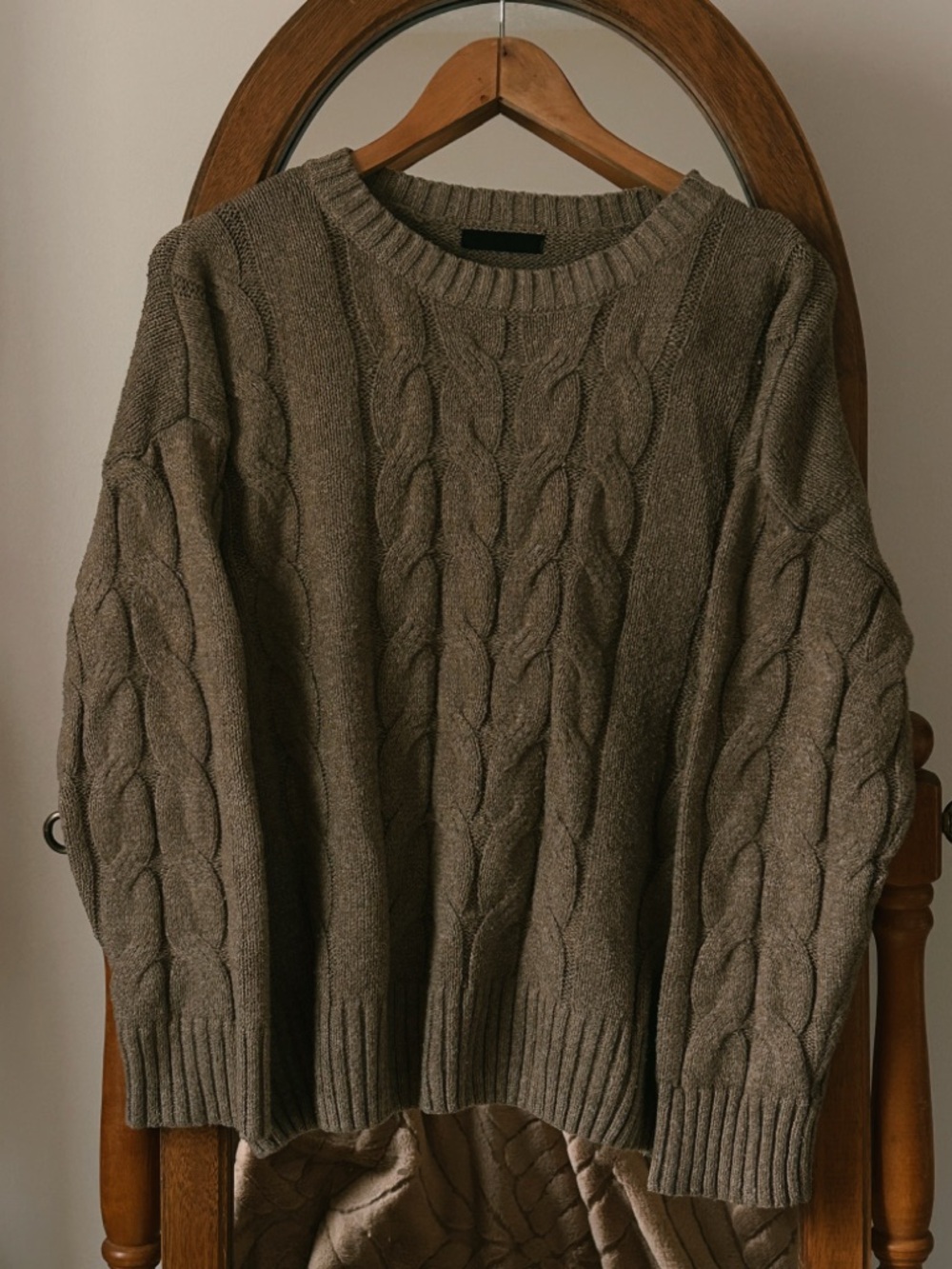 Women's Cable-Knit Crew Sweater in Brown